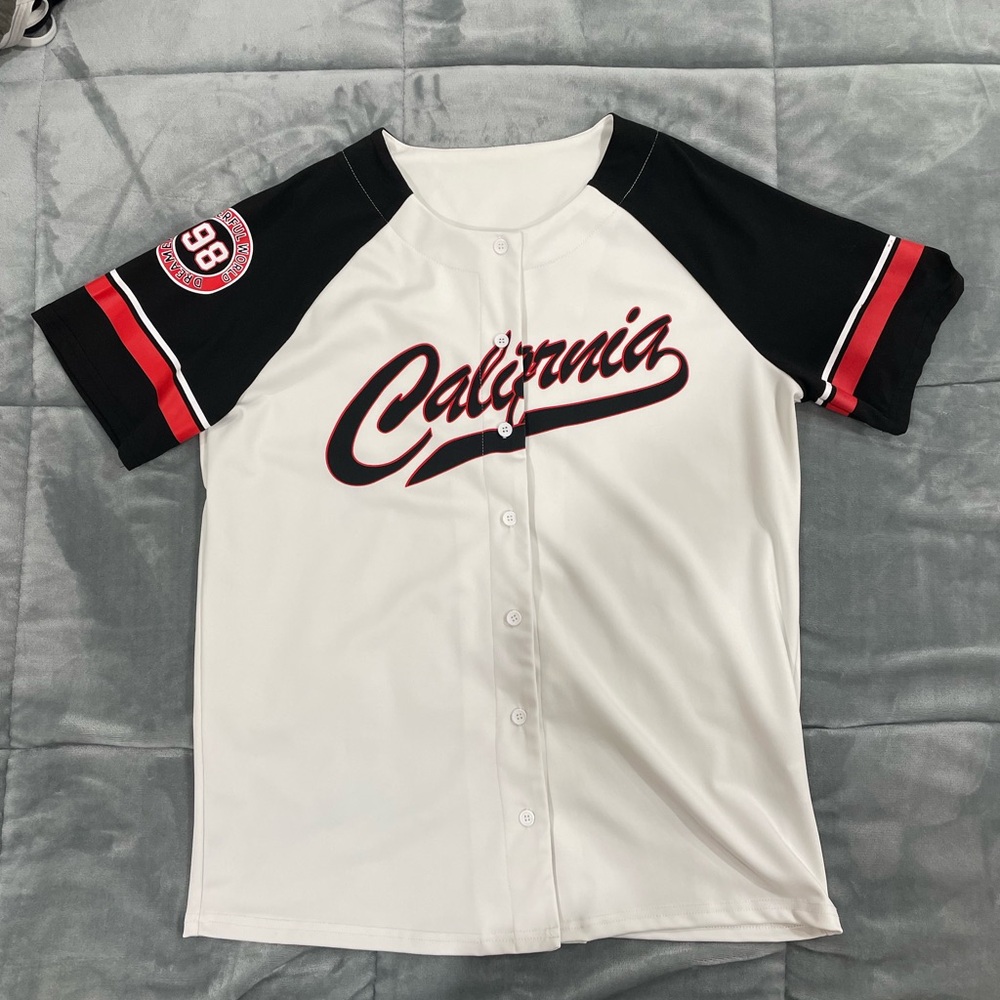 SHEIN White and Black Sports Jersey Top